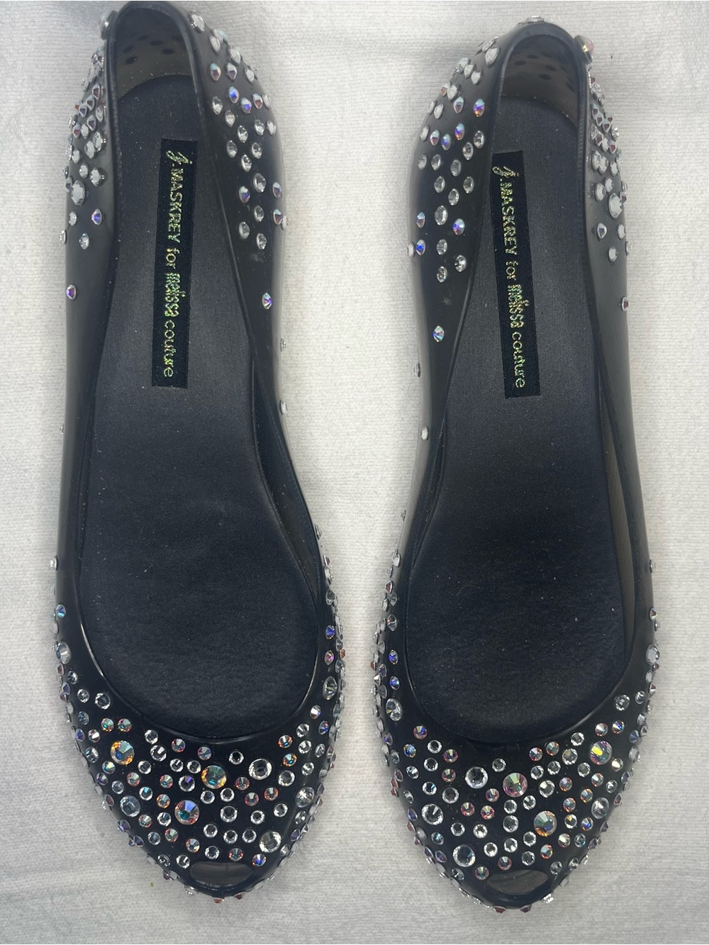 J. Maskrey for MELISSA Couture Peep Toe Ballet Flats Swarovski Crystals - Size 7